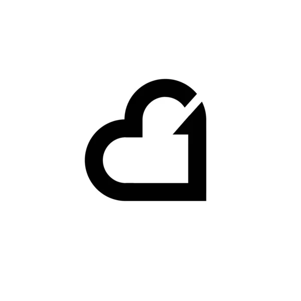 One Coeur Lettre Logo Noir Vecteur Icône Conception Isolé Blanc — Image vectorielle