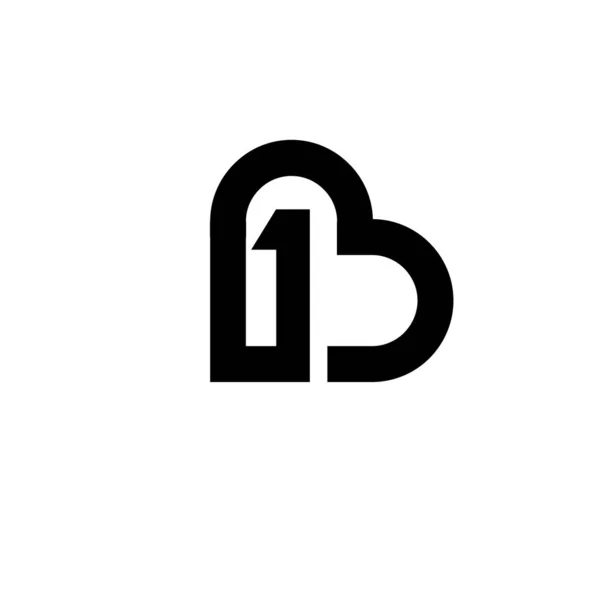 One Coeur Lettre Logo Noir Vecteur Icône Conception Isolé Blanc — Image vectorielle