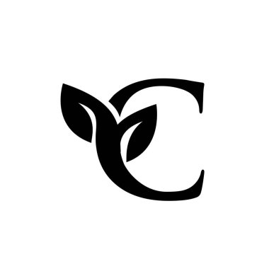 harf C yapraklı yazı tipi vektör logosu tasarımı izole edilmiş beyaz arkaplan