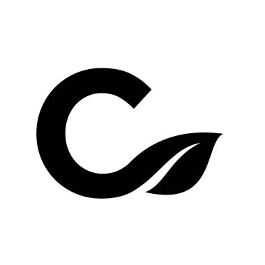 harf C yapraklı yazı tipi vektör logosu tasarımı izole edilmiş beyaz arkaplan