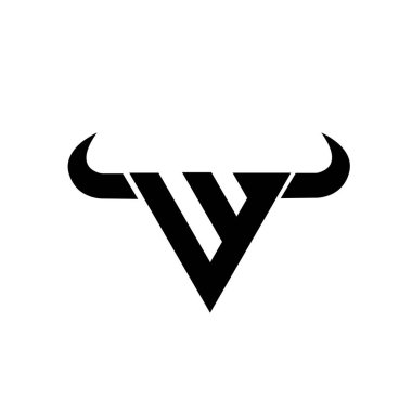 Soyut harf W üçgeni boğa başı siyah logo izole edilmiş beyaz arkaplan