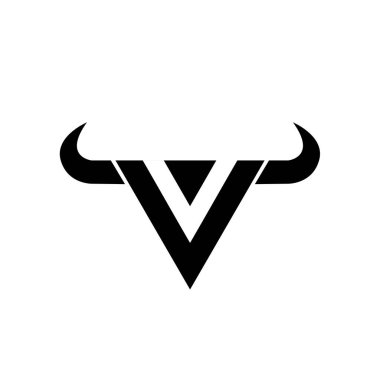 Soyut harf V üçgeni boğa başı siyah logo izole edilmiş beyaz arkaplan