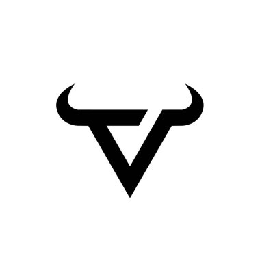 Soyut harf V üçgeni boğa başı siyah logo izole edilmiş beyaz arkaplan