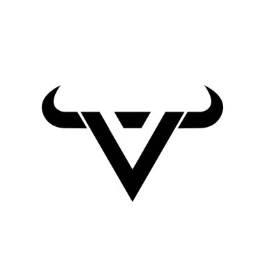 Soyut harf V üçgeni boğa başı siyah logo izole edilmiş beyaz arkaplan