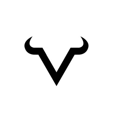 Soyut harf V üçgeni boğa başı siyah logo izole edilmiş beyaz arkaplan