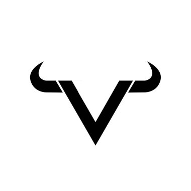 Soyut harf V üçgeni boğa başı siyah logo izole edilmiş beyaz arkaplan
