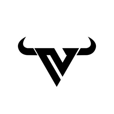 Soyut harf N üçgen boğa başı siyah logo izole edilmiş beyaz arkaplan