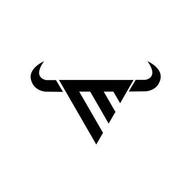 Soyut harf M üçgeni boğa başı siyah logo izole edilmiş beyaz arkaplan