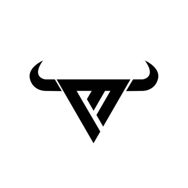 Soyut harf M üçgeni boğa başı siyah logo izole edilmiş beyaz arkaplan