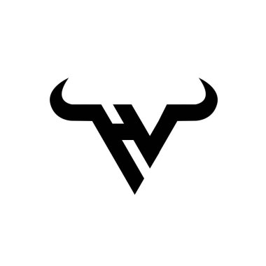 Soyut harf HV üçgen boğa başı siyah logo izole edilmiş beyaz arkaplan