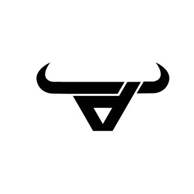 Soyut harf D üçgeni boğa başı siyah logo izole edilmiş beyaz arkaplan