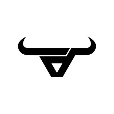 Soyut harf D üçgeni boğa başı siyah logo izole edilmiş beyaz arkaplan