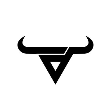 Soyut harf D üçgeni boğa başı siyah logo izole edilmiş beyaz arkaplan