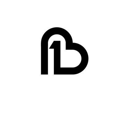 Bir kalp 1 b harfi logo siyah vektör ikonu tasarımı izole edilmiş beyaz arkaplan şablonu