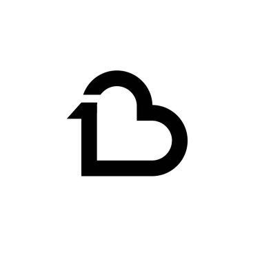 Bir kalp 1 b harfi logo siyah vektör ikonu tasarımı izole edilmiş beyaz arkaplan şablonu