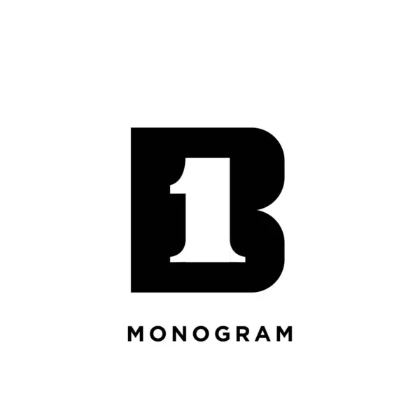 モノグラム キャピタルレターB 1初期ベクトルブラックロゴフラットデザイン — ストックベクタ