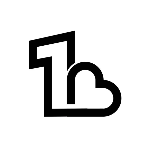 One Srdce Písmeno Logo Černá Vektorová Ikona Design Izolované Bílé — Stockový vektor