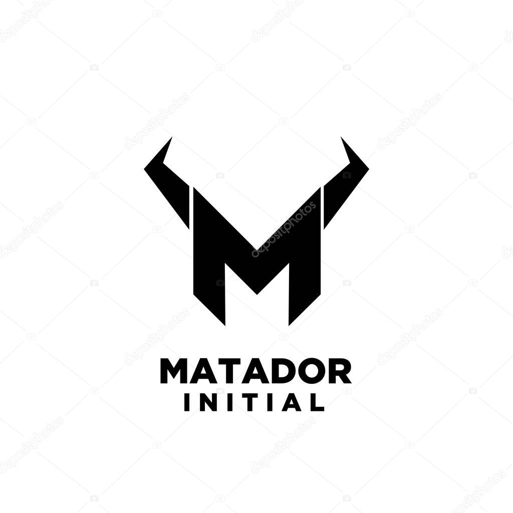 Matador bull horn initial letter m logo icon design vector illustration isolated background