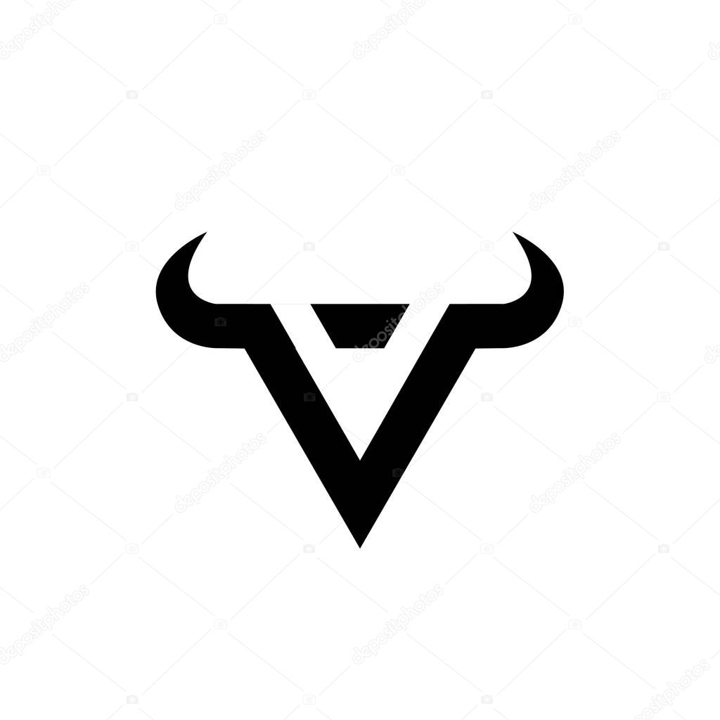 abstract letter V triangle bull head black logo isolated white background