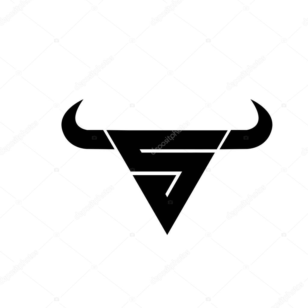 Abstract letter S triangle bull head black logo isolated white background