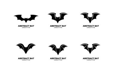 Şekillendirilmiş siyah yarasa siluetleri içeren vektör logoları koleksiyonu. Cadılar Bayramı temaları, maskot amblemleri ya da oyun / esportlar için harika..