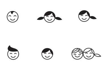 Farklı saç stilleri olan bir grup neşeli çocuk ikonu. Aile, eğitim veya olumlu duygularla ilgili tasarımlar için mükemmel..