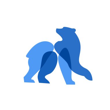 Benzersiz tasarım, üst üste binen iki mavi ayı silueti içeriyor. Modern ve çok yönlü, logo, marka ya da hayvan konsepti için ideal..