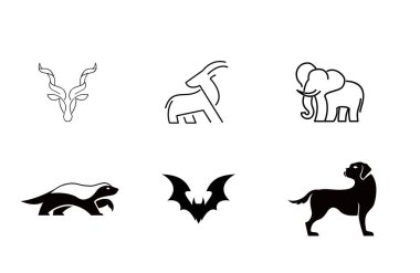 Minimum hayvan vektör koleksiyonu, logolar, çıkartmalar ve çizimler için mükemmel. Siyah ve beyaz olarak temiz çizgi sanat tarzı.