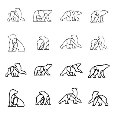 Ayı çizgisi çizimleri koleksiyonu. Logo oluşturma, marka kimliği ve yaratıcı projeler için minimalist hayvan tasarımları.