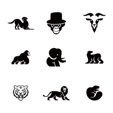 Hayvan simgelerinin vektör çizimi. Logo ve dizayn şablonları için grafik seti.