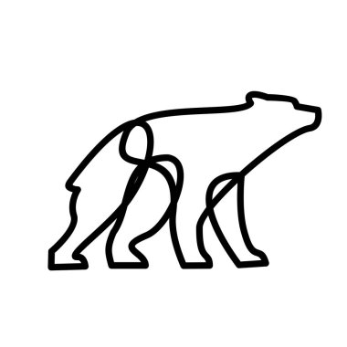 Yan manzarada yürüyen bir ayının basit bir çizimi. Modern tasarım logolar, dekorlar veya soyut vahşi yaşam kavramları için idealdir..