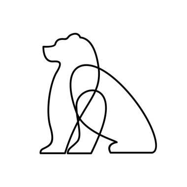 Siyah beyaz bir ayının modern ve basit tek çizgi çizimi. Logolar, markalar ve hayvan temalı tasarımlar için harika..