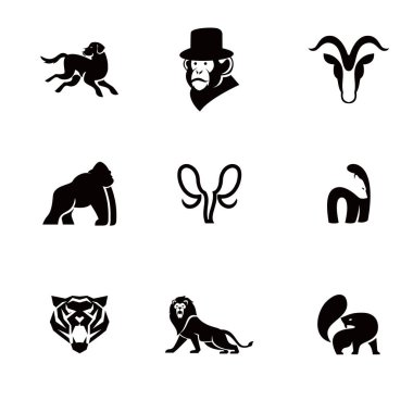 Farklı hayvan siluetlerinin bir şebekeye yerleştirilmiş bir koleksiyonu. Logo tasarımları, simgeler veya markalaşma için harika.