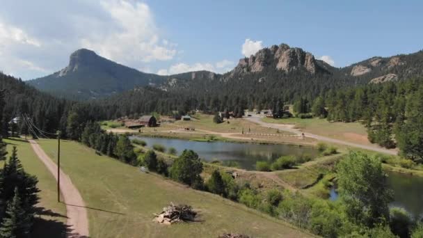 Aerial View Lake Town Mountains — Stock Video