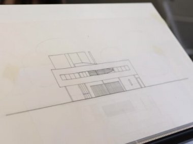 CU Modern ev tasarımı kağıda çizilmiş, Nottingham, Nottinghamshire, İngiltere