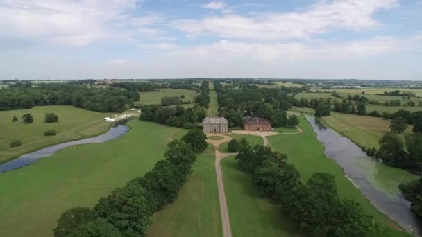 Aeriell Drone Bild Landskap Med Herrgård Och Träd Leicester England — Stockvideo