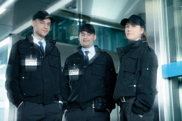 Portrait Security Guards Standing Corridor Elevator — Stock Photo, Image