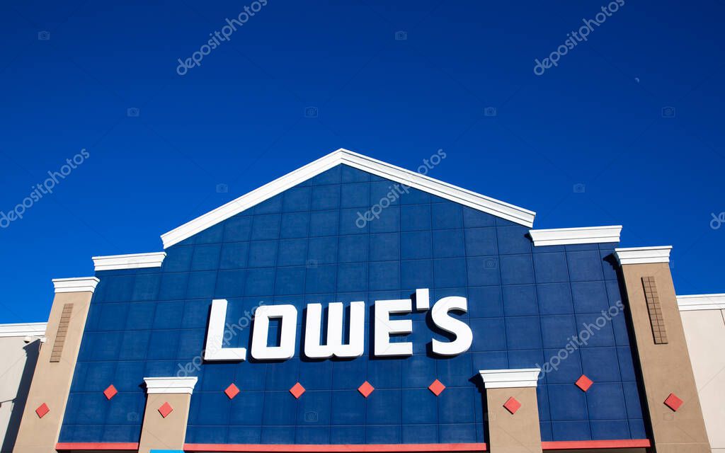 Sunnyvale, CA, USA - January 20, 2021: Close up of a Lowe's home improvement store, specialized in construction tools and materials, building supplies, and gardening