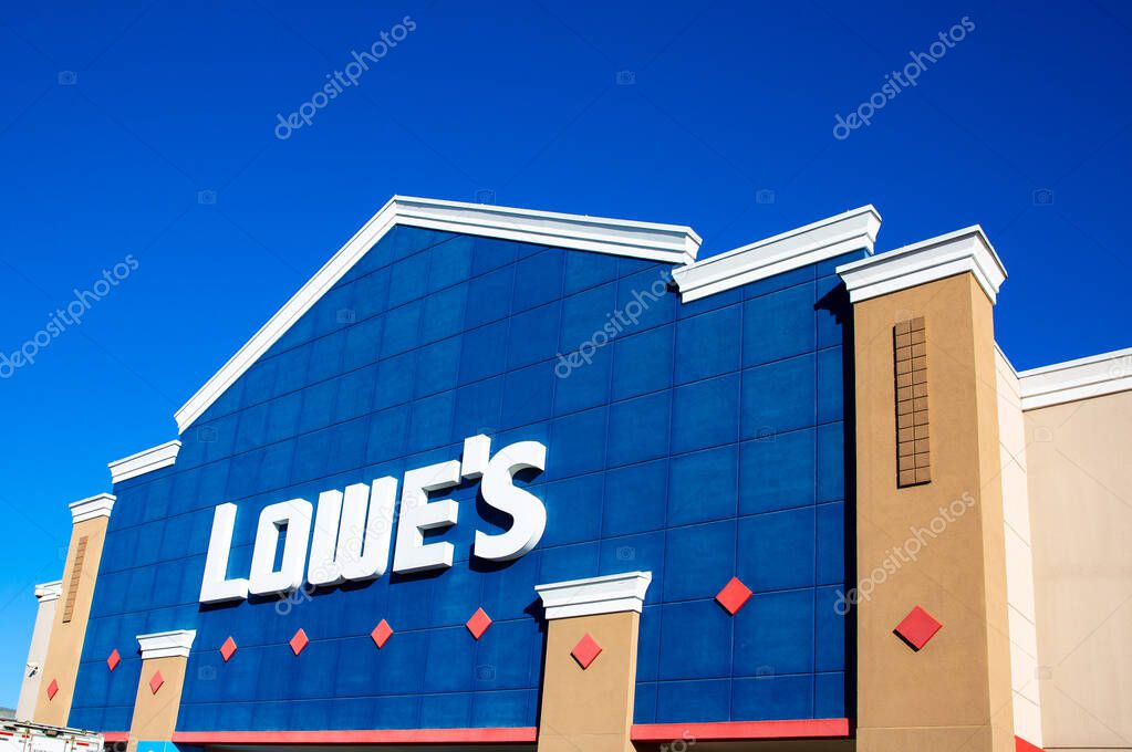 Sunnyvale, CA, USA - January 20, 2021: Close up of a Lowe's home improvement store, specialized in construction tools and materials, building supplies, and gardening
