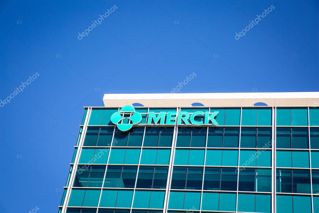 South San Francisco, CA, USA - February 24, 2021: Close up of a corporate office building of Merck  company Research Laboratories, an American  pharmaceutical company headquartered in New Jersey