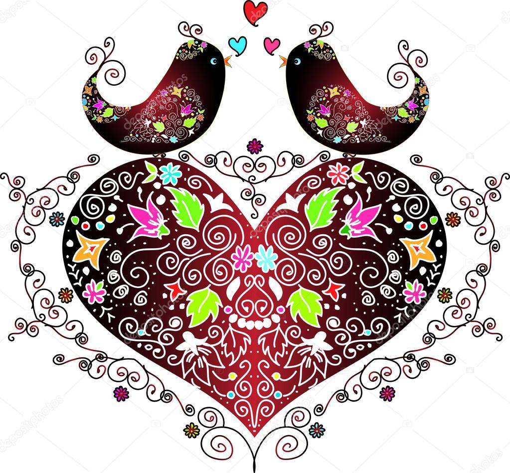 Love birds on a heart