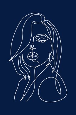 Sürekli çizgi, set yüzleri ve saç stili çizimi, moda konsepti, kadın güzellik minimalisti, tişört için illüstrasyon, slogan tasarım grafikleri tarzı