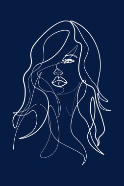Sürekli çizgi, set yüzleri ve saç stili çizimi, moda konsepti, kadın güzellik minimalisti, tişört için illüstrasyon, slogan tasarım grafikleri tarzı