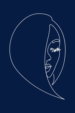 Sürekli çizgi, set yüzleri ve saç stili çizimi, moda konsepti, kadın güzellik minimalisti, tişört için illüstrasyon, slogan tasarım grafikleri tarzı