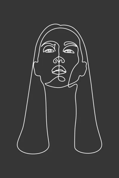 連続行 セットの顔や髪型の描画 ファッションコンセプト 女性の美しさのミニマリスト Tシャツのイラスト スローガンデザインのグラフィックスタイル — ストック写真
