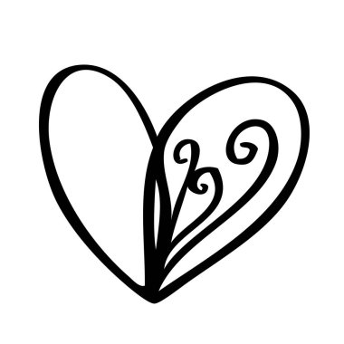 Devamlı çizgiler. Komik karalama kalp ikonları koleksiyonu. El çizimi Sevgililer Günü, düğün tasarım vektörü illüstrasyonu.