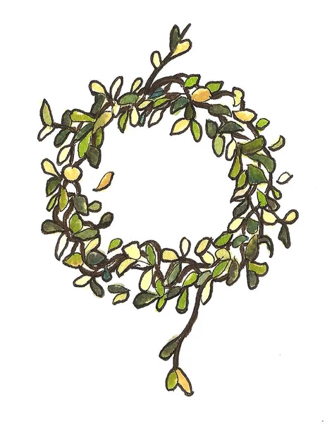 Rosemary Wreath Drawing Green Plant Spring Wreath Art — Stock Photo, Image