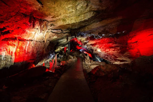 Illuminated Cave Different Colors — Stock Photo, Image