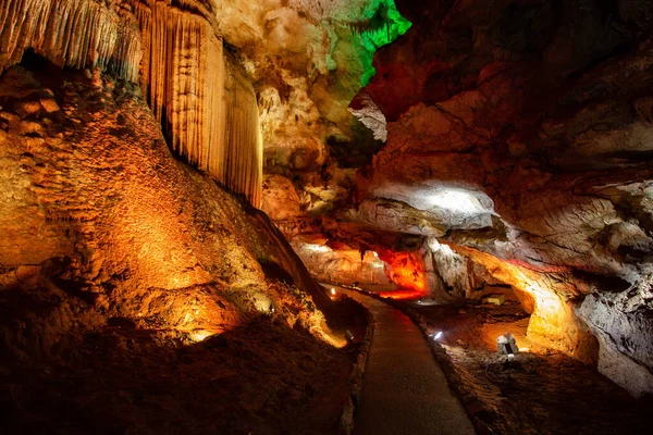 Illuminated Cave Different Colors — Stock Photo, Image