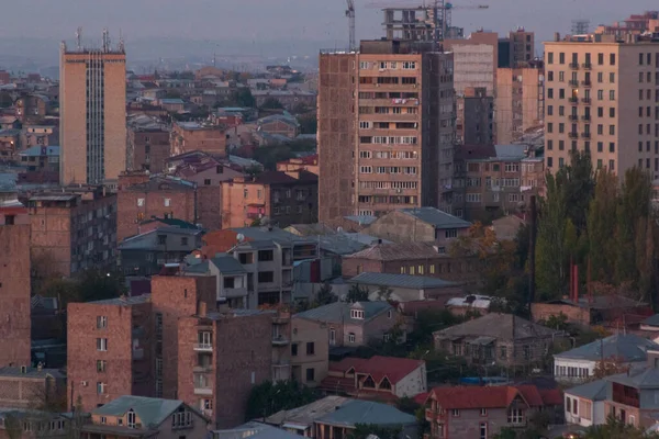 Zonsondergang Stad Jerevan Uitzicht Met Majestueuze Ararat Berg Armenië — Stockfoto